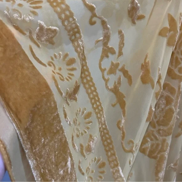 Free People Yellow Floral Kimono nightbird burnout gold velvet tassel - Picture 7 of 12